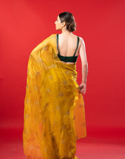 Yellow Shaded Organza Saree With Tortoise Butta All Over