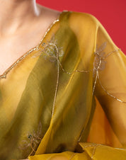 Lightweigh Pure Organza Silk Saree With Hand Embroidered Tortoise Butta and Bottle Green Blouse